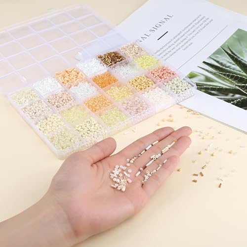 7500Pcs White Glass Seed & Tube Bugle Beads Kit for Embroidery and Craft - color: B-White