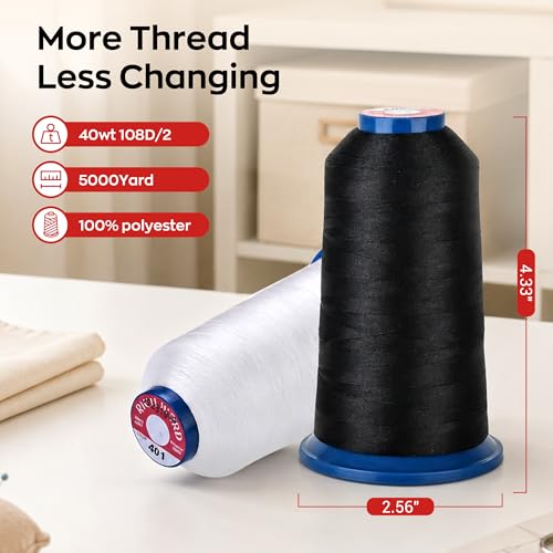 Poolin Embroidery Thread, Huge Spool Richword Selected 2 Rolls Black 4000M(4374Y) 40WT Polyester Thread for All Embroidery Machines - color: 2 Black
