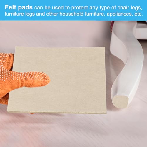 PATIKIL 4x4 Inch Square Beige Felt Furniture Pad, 5 Pack, 2mm Thickness, Soft Adhesive Non-Slip Anti-Scratch Backed - color: Beige, size: 4x4 Inch