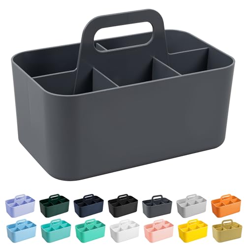 Tiawudi Multipurpose Caddy Organizer, Plastic Caddy with Handle, Stackable Desk Organizer for Stationery, Marker and Pencil, Office Supplies Organizer, Dorm Caddy - color: Dark Gray, size: Rectangle