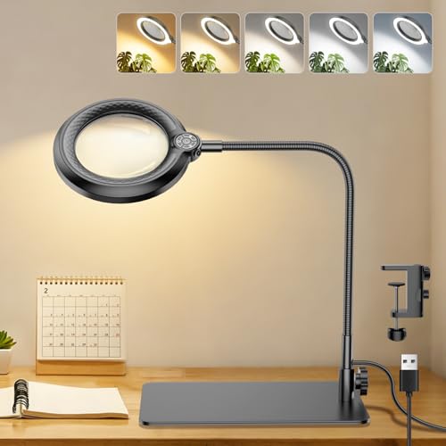 30X 10X Magnifying Glass with Light and Stand, 90 LED 5 Color, Square - size: Square