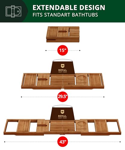 Trending Now Wood Bath Tray – Bathtub Tray for Tub, Expandable Bamboo Bath Tray & Bathtub Caddy with Book Holder, Wine Glass Holder, Phone & Tablet Stand, Spa Bath Accessories, Birthday Gifts for Mom - color: Brown