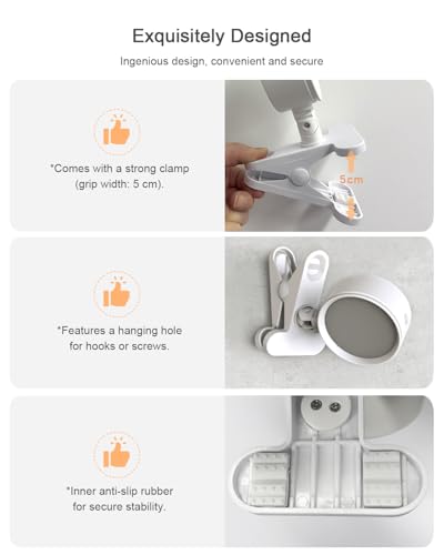 Clip on Light 5000mAh Rechargeable Battery, Clamp Reading Light for Bed - color: White