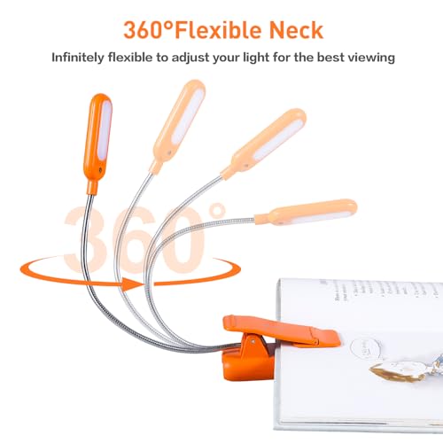 VAVOFO Rechargeable Book Light, Blue Light Blocking, Amber 1600K Clip On Reading Light, Eye Care 7 LEDs Kids Book Light for Reading in Bed with Power Indicator for Bookworms (Neon Orange) - size: 1-Pack Neon Orange