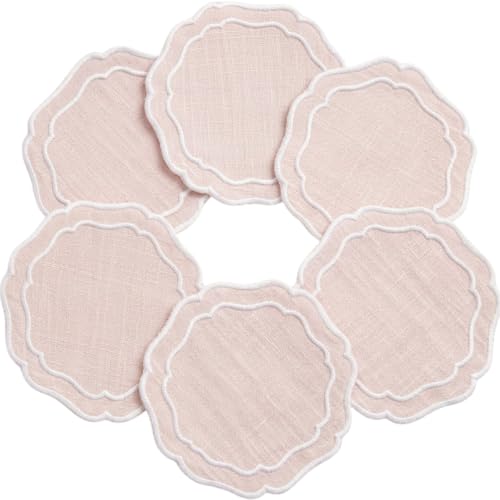 Linen Coasters for Drinks, Set of 6, 6 inch, Pink - color: 1247 - Pink, size: 6 inches