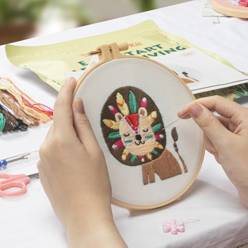 LX LERMX Embroidery Kits for Beginners, Adult Starter Cross Stitch Kit Needlepoint Complete DIY Kit with Unique Patterns, Hoop, Colorful Threads, Tools, Step by Step Instructions & Video Tutorial - color: Pattern 12 - 3PCS