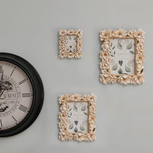 Vintage Picture Frames 4x6 Antique White and Gold Ornate Flower Picture Frames for Tabletop and Wall Mount Decorative Gallery Wall Decor Rustic Home Decor （4x6 inch） - size: 4x6