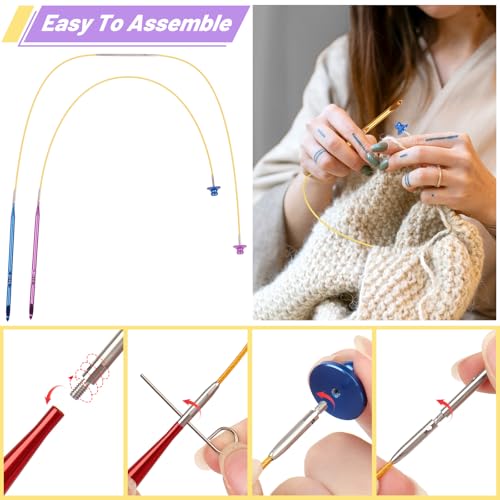 Coopay Tunisian Crochet Hooks Set with 4 Cables, Long Crochet Hooks - color: Interchangeable Tunisian Set With Cables