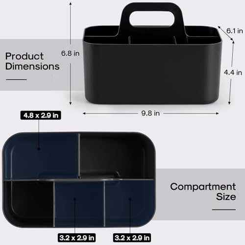 Multiuse Caddy Organizer with Handle, Portable Divided Plastic Tote Bin - Art Craft, Stationary Pen Marker Crayons, Makeup Hair Supplies Storage - Bathroom, Classroom, Dorm, Office, Desk Holder -Black - color: Black