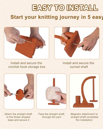 SPEENSUN Magnetic Bamboo Yarn Holder with Phone Stand, Walnut Finish - color: Walnut Finish