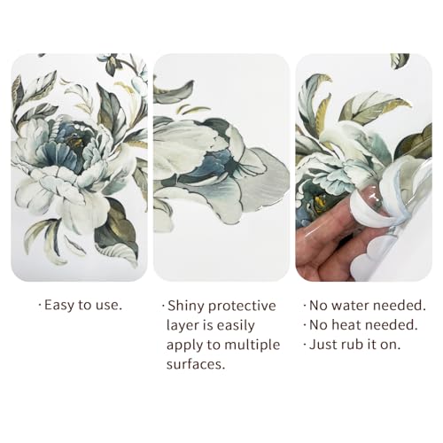 Floral Vintage Rub on Transfer for Furniture Large Flower UV DTF Transfer Sticker for Wood Glass Home Decor, Vintage Blue Penoy - style: Vintage Blue Penoy