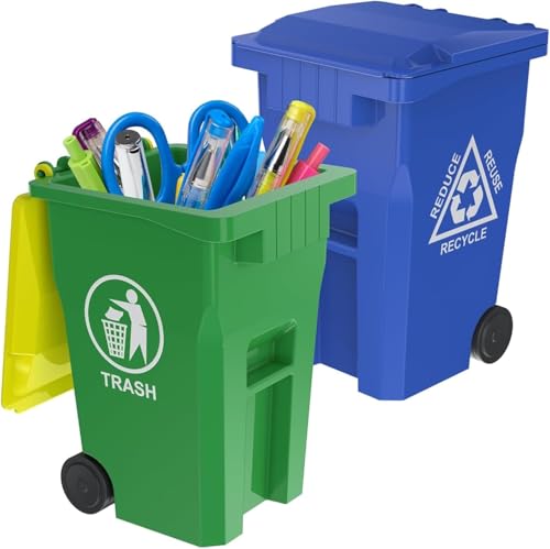 Wiosi Mini Trash Can/Recycle Bin Pencil Holder for Desks, Blue/Green - color: Blue-Green, size: 5"