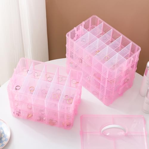 Gagee 7-Tier Craft Organizers and Storage,Bead Organizer Box with 70 Adjustable Compartments,Stackable Storage Containers for Arts and Crafts, Toy, Threads,Fuse Beads, Washi Tapes,Pink - color: Pink, size: 7