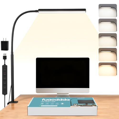 LED Desk Lamp with Clamp, 1200 Lumens Eye-Caring Desk Light for Home Office - color: Black, size: Mini