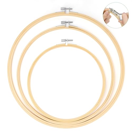 Caydo 3 Pieces Embroidery Hoops with Metal Screw Tool, 8 Inch to 12 Inch Bamboo Embroidery Hoop Set for Embroidery and Sewing, Large Cross Stitch Hoop for Home Crafts and Ornaments - style: 8+10+12 INCH