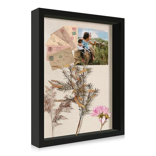 11x14 Shadow Box Display Case with Tempered Glass, Black Wooden Large Memory Shadow Box Frame with Soft Linen Back - color: Black, size: 11x14