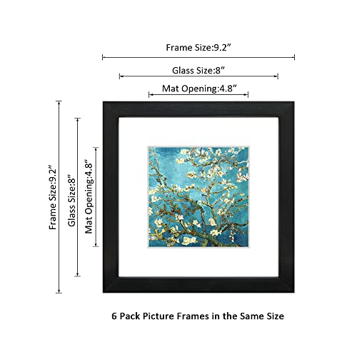 8x8 Picture Frame Set of 6 with Real Glass for Pictures 5x5 with Mat or 8x8 Without Mat, Wall Gallery or Tabletop display Photo Frames in Black - color: Black, size: 8x8(set of 6)