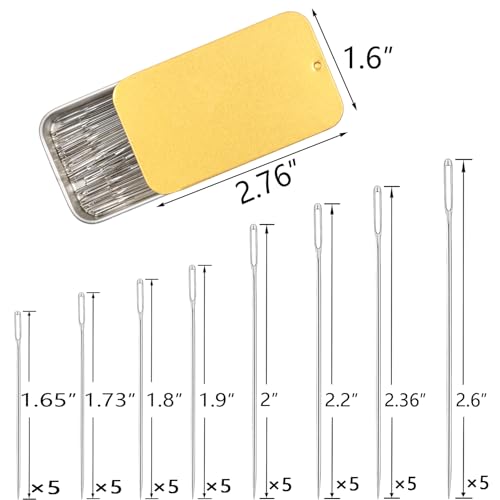 40PCS Large Eye Sewing Needles - 8 Sizes Hand Sewing Sharp, Embroidery, Leather, Stainless Steel Yarn With Threaders & Stitch Markers (Golden) - color: Golden