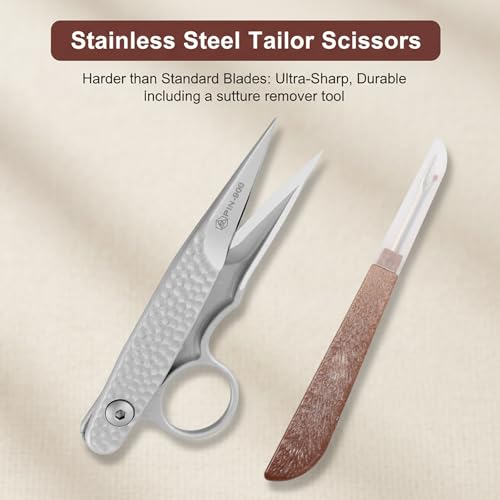 Premium Tailor Scissors, Stainless Steel Mini Sewing Fabric Shears, Precision Thread Snips for Cloth Leather Embroidery, Includes Protective Sheath & 1x Seam Ripper, 4.61 x 1.69 inch