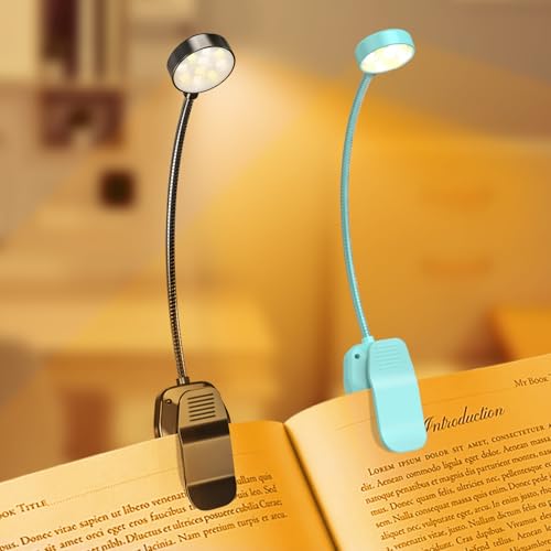 KTEBO 2 Pack Rechargeable Book Light Clip-On Reading Light for Books in Bed - color: Black & Blue