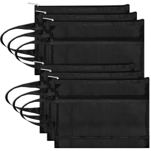6 Pack Mesh Zipper Pouch Bags, Double Layer Nylon Pouch with Handle for Office Travel Organization (Black, A4) - color: Black, size: A4