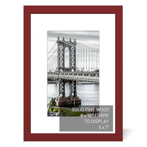 8x10 Solid Wood Picture Frames - 5x7 with Mat or 8x10 without Mat - Wall Mount or Table Top (Red) - color: Red, size: 8x10 inch