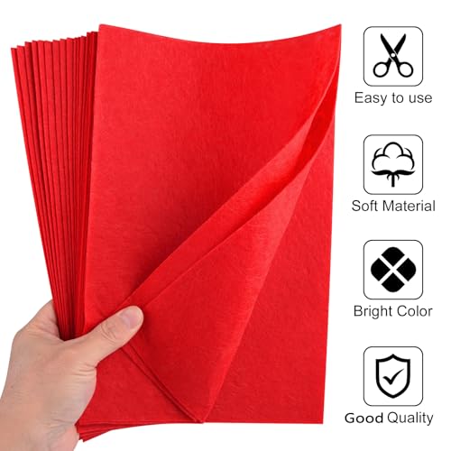 20 Pcs Red Felt Fabric Sheet 8" x 12" Assorted Color Felt Fabric Sheets for Crafts DIY Handcraft Sewing Squares Patchwork Nonwoven - color: Red
