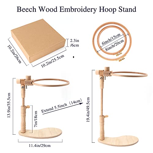 ZOCONE Beech Wood Embroidery Hoop Stand with 2 Pcs 6'' 8'' Embroidery Hoops - style: A