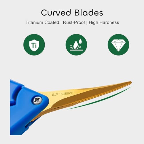 GROWNEER 6 Packs 6.5 Inch Pruning Shears with Curved Blades Trimming Scissors For Gardening Hand Pruning Snips Titanium Coated Precision Blades - style: Blue