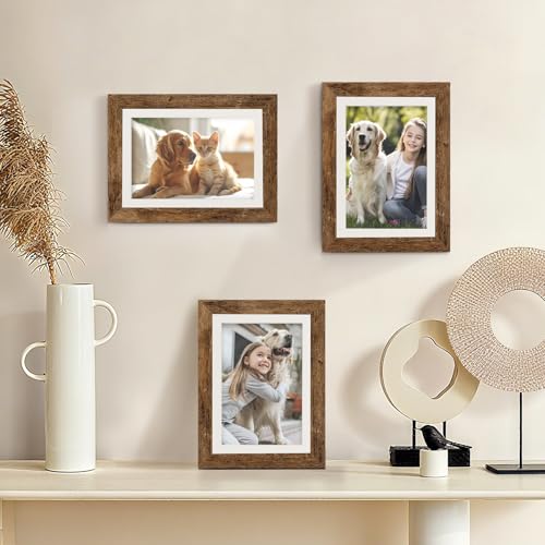 TOFOREVO 5x7 Picture Frames with 4x6 Mat Set of 2, Rustic Brown - color: Rustic Wood, size: 5x7