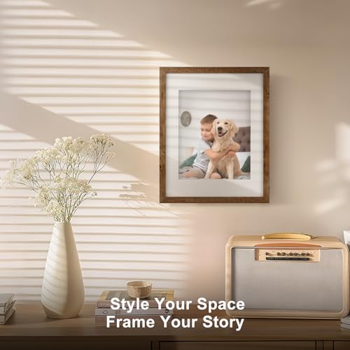 TOFOREVO 11x14 Picture Frames with 8x10 Mat Set of 2, Rustic Brown - color: Rustic Wood, size: 11x14