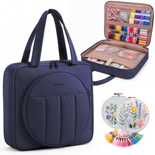 MYBAGZING Embroidery Bag Organizer,Cross Stitch Project Bag w/Hoop Storage - color: Navy