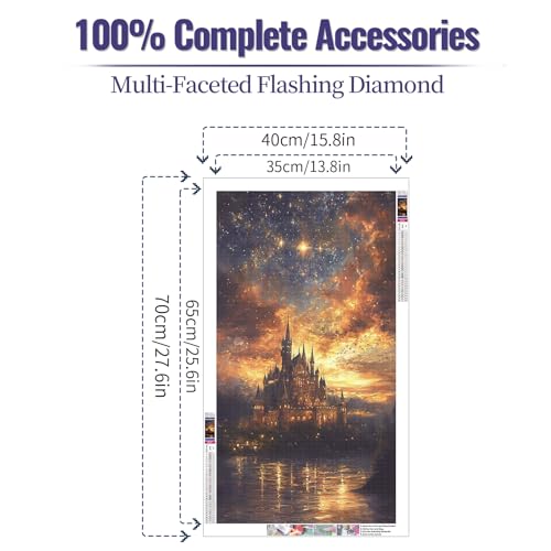 JATOK Diamond Painting Kit for Adults, Magical Castle, 27.5 x 15.7 in - color: Purple
