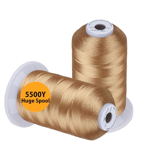 Simthread Embroidery Thread 5500 Yards Beige 843, 2 Huge Spools 40wt Polyester for Brother, Babylock, Janome, Singer, Pfaff, Husqvarna, Bernina Machine - color: Beige
