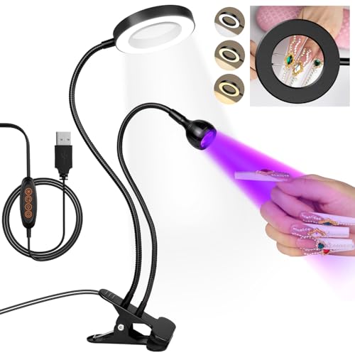 AORAEM LED UV Nail Lamp with Double-Head and 6X Magnifier, Black - color: Magnifier-Black