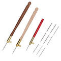 Stainless Steel Tambour Hooks 3Pcs - Wood Handle Embroidery Crochet Hooks Punch Needle with 9 Needles French Tambour Beading Sequins Sewing Craft Tool