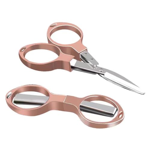 YVAOG Mini Folding Scissors, Safe Portable Safe Portable Travel Mini Scissors, Stainless Steel Retractable Small Scissors for Home Office, 2 Piece Set (rose gold) - color: Rose Gold
