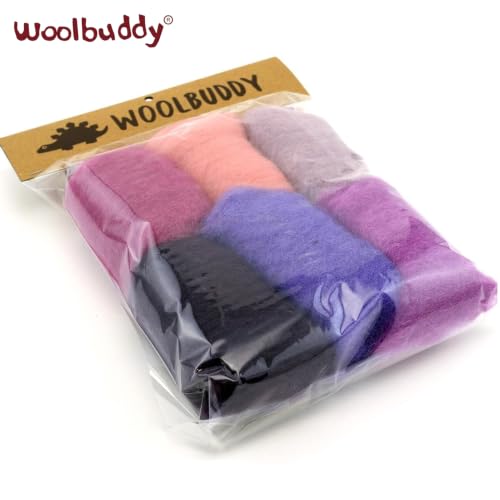 Woolbuddy Corriedale Wool Roving for Needle Felting (Pink Purple) 20g Each - color: Purple