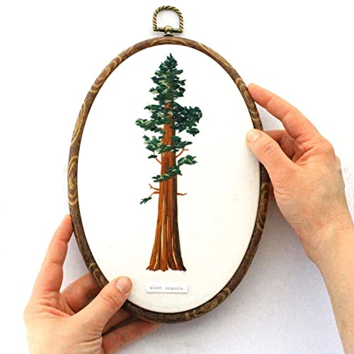 3 Sizes Imitated Wood Display Oval Round Embroidery Hoop Set Plastic Circle Cross Stitch Hoop Rings for DIY Craft Sewing,Including 16pcs Gold Eye Sewing Needles - style: 3 pcs oval sizes