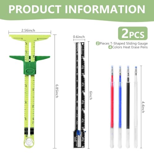 KISEER 2 Pieces Sewing Gauge Ruler 5-in-1 Sliding Sewing Measuring Ruler Fabric Quilting Tool with 4 Pcs Marker Pen for Knitting Crafting Sewing Beginner Supplies