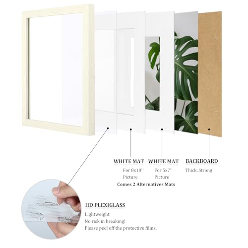Egofine 11x14 Picture Frame Made of Solid Wood with Plexiglass, Display Pictures 5x7/8x10 with Mat or 11x14 Without Mat for Tabletop and Wall Mounting, Beige - color: Beige, size: 11x14