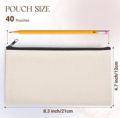 40pcs Blank canvas Zipper Pouch Makeup Bags Bulk, Smooth Zipper Pencil Case - color: Beige, size: 8.3x4.7