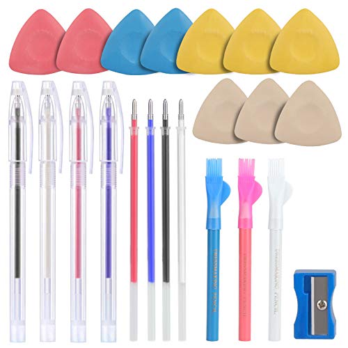 CampTek Tailors Chalk & Fabric Markers for Quilting - 10PCS Tailor's Chalk, 4PCS Heat Erasable Pens with 4 Refills, 3 PCS Sewing Fabric Pencils
