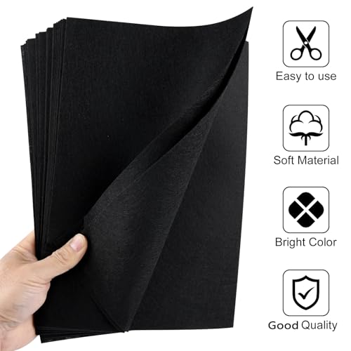 20 Pcs Black Felt Fabric Sheet 8" x 12" Assorted Color Felt Fabric Sheets for Crafts DIY Handcraft Sewing Squares Patchwork Nonwoven - color: Black