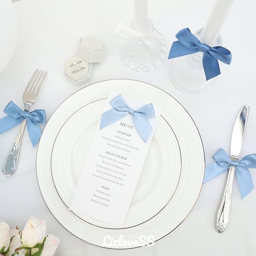 Pre-Tied Dusty Blue Satin Ribbon Bows for Crafts 3 Inch, 5 Colors - color: Dusty Blue 5 Colors