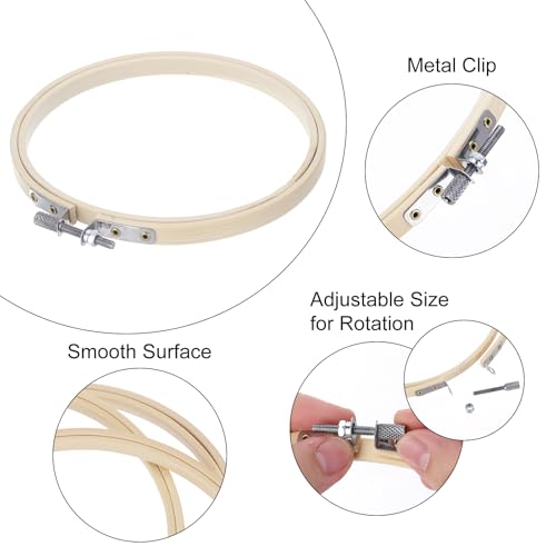 MECCANIXITY 6 Pieces 5 Inch Embroidery Hoops Adjustable Round Bamboo Circle Cross Stitch Hoop Ring for Art Craft Handy Sewing Needlework DIY Decoration - size: 5 Inch