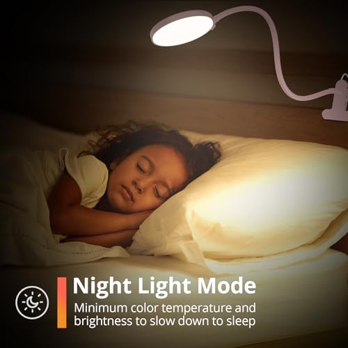 iFalarila Reading Light with Remote, LED Desk Lamp Clip on [1H Timer & Nightlight] RA>95 Dimmable Flexible Gooseneck, Reading Lamp with Clamp for Table - 4.7'' (Adapter Included) - style: 4.7'' Pink