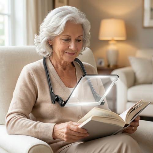 Hands-Free Magnifying Glass with Light, Anti-Glare Rechargeable