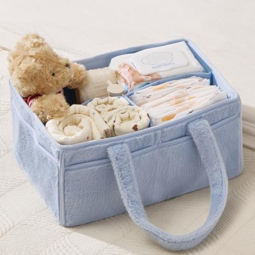 luxury little Soft Baby Diaper Caddy Organizer, Nursery Storage Basket with Removable Divider, Portable Baby Diapers Basket, Gifts for New Parent, Baby Shower (Baby Blue) - color: Baby Blue