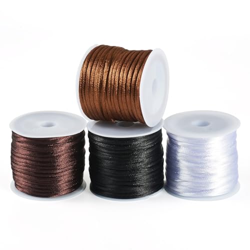 Elecrelive 40 Yards 2mm Nylon Satin Rattail Cords Silk Beading Threads - color: Black Brown